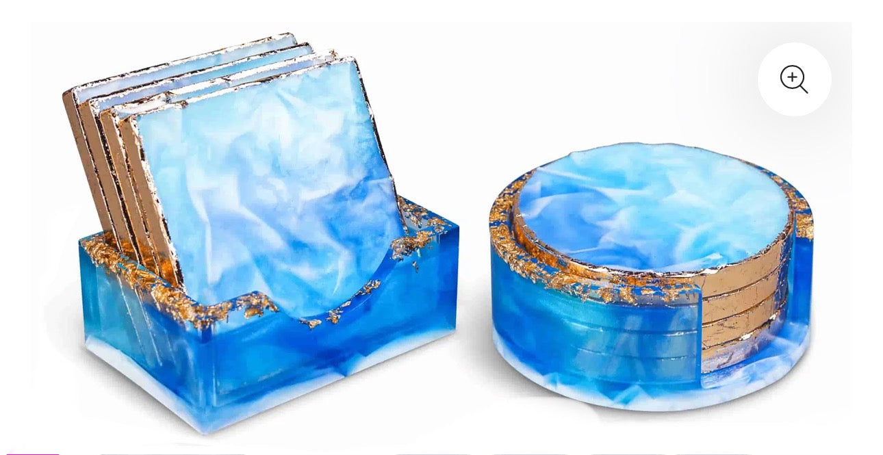 Custom Resin 4 Piece Coaster Set with Stand