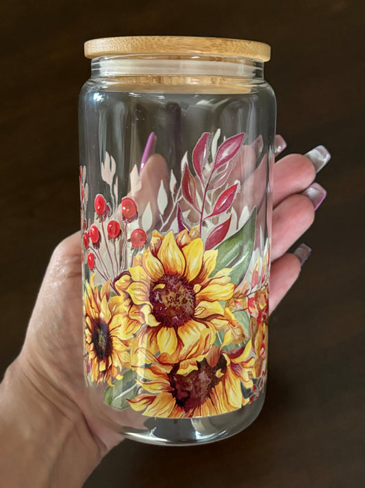 16oz Glass Tumbler with Bamboo Lid