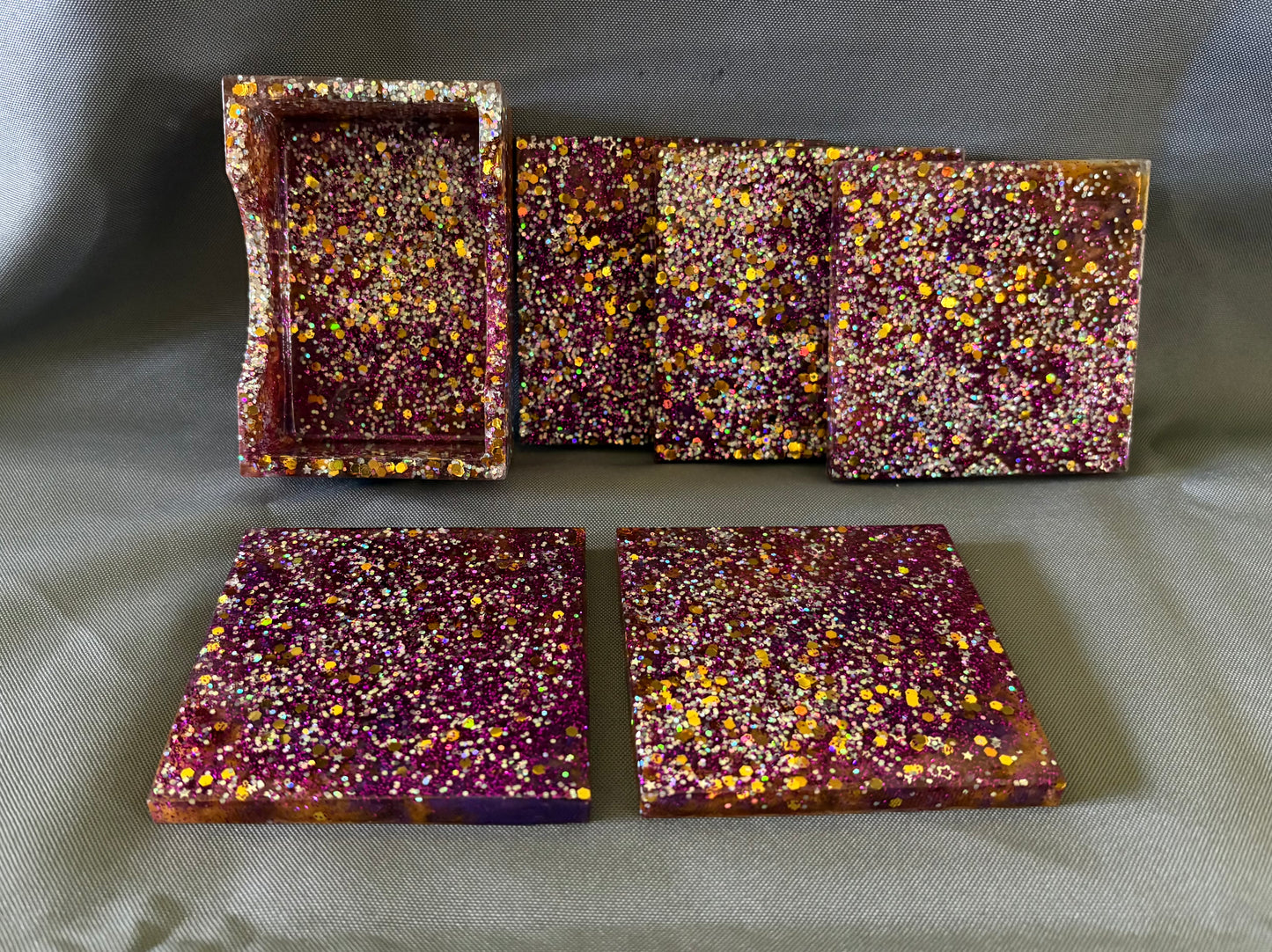 5 Piece Square Coaster Set with holder